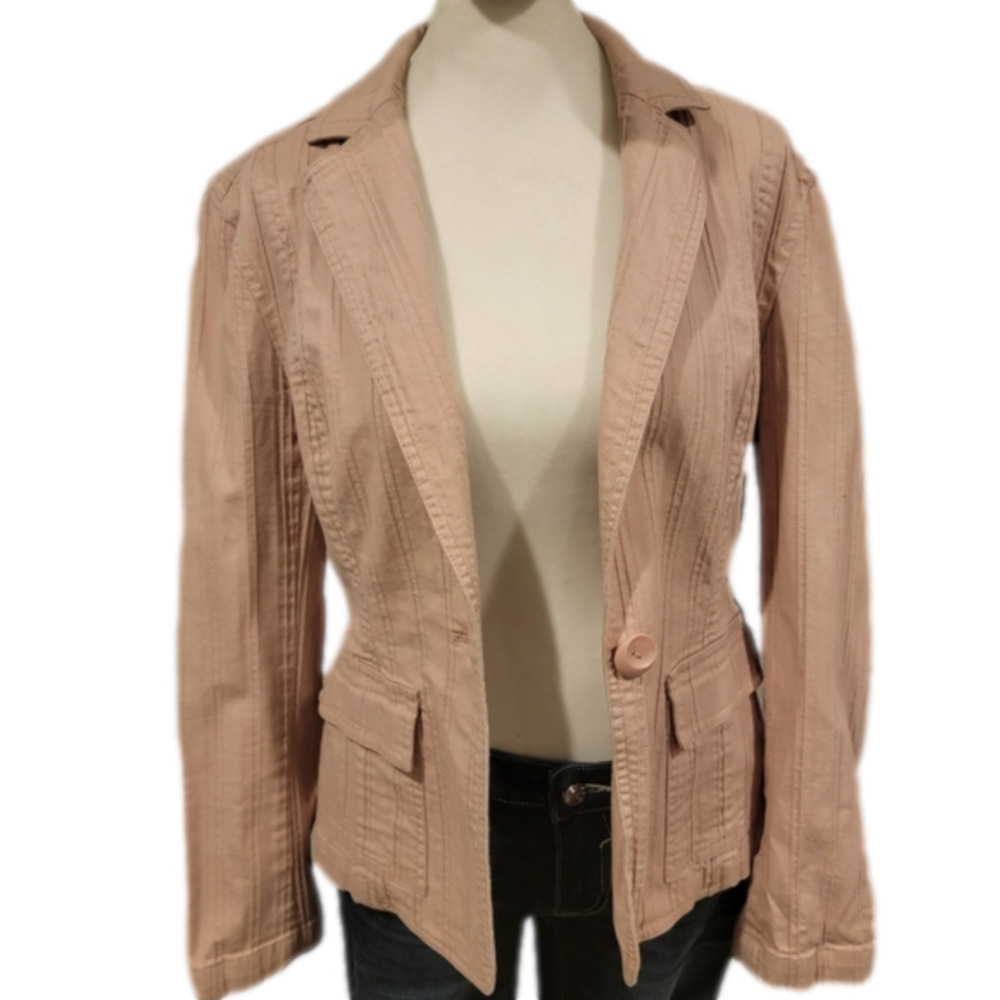 U2 Ladies Long Sleeve Tapered Pink 96% Cotton Textured Material Blazer Size L